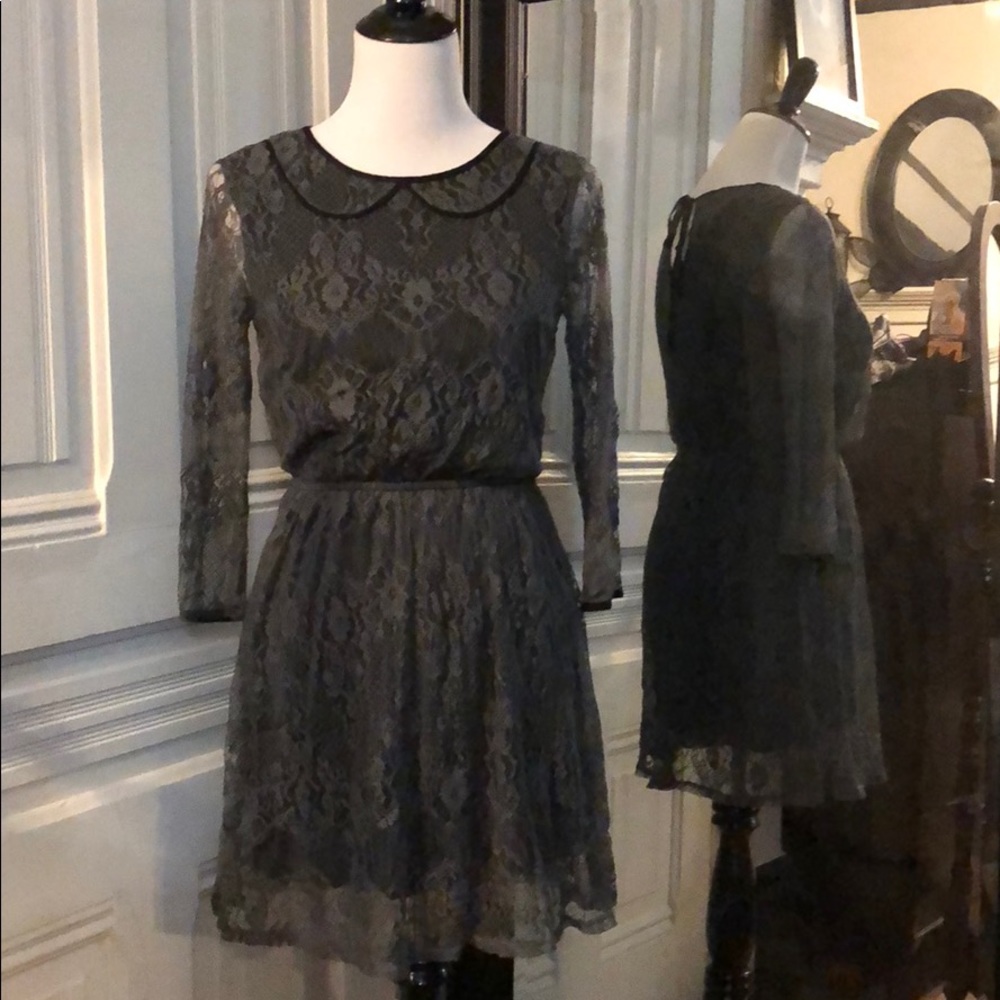 Wednesday Grey laced Peter Pan collar dress